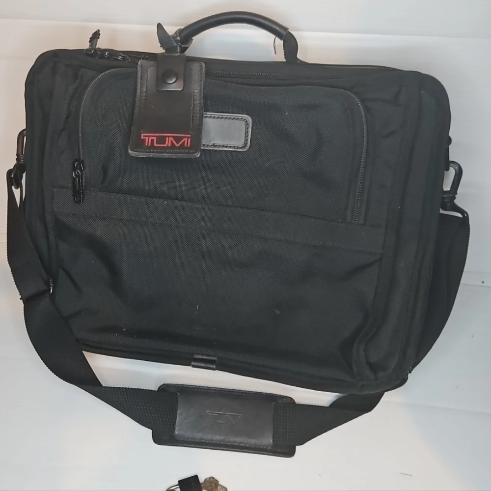 TUMI Black Nylon Briefcase with Padded Laptop Sleeve – Business Travel Bag